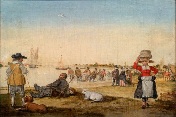 Fishermen drawing their Nets.